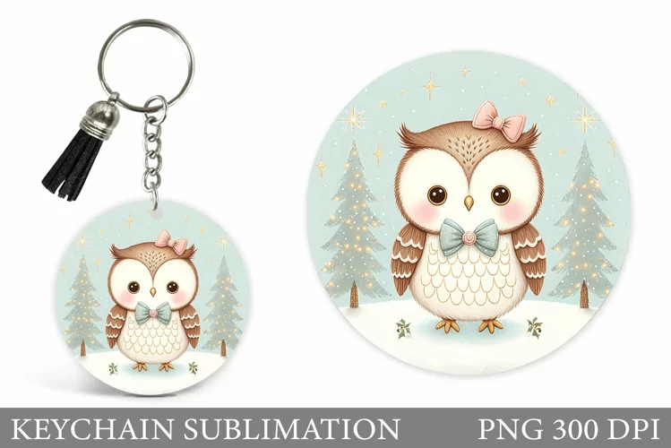 Cute Owl Keychain Design. Christmas Keychain Sublimation