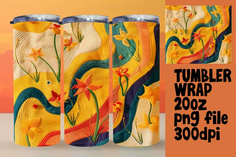 Color Burst Embroidered Sublimation Tumbler Design