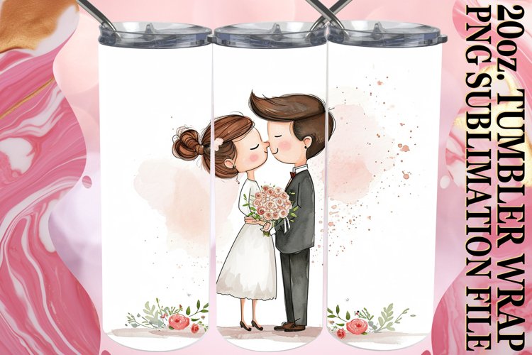 Elegant Watercolor Wedding Tumbler Design: Sublimation Bliss