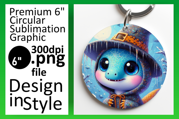 Whimsical Round Design Keychain PNG , Halloween Dino