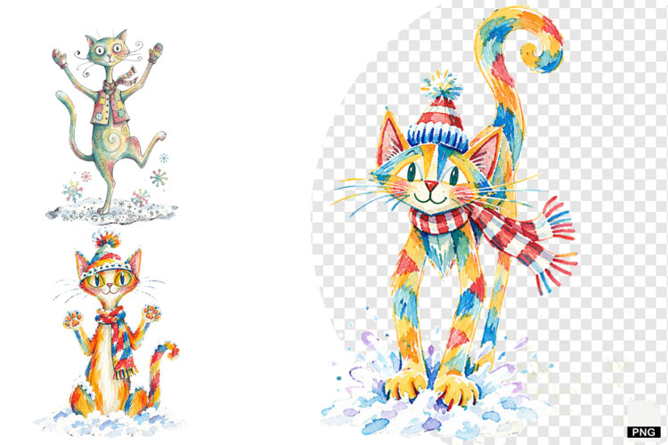 Quirky Winter Cats PNG example image 1