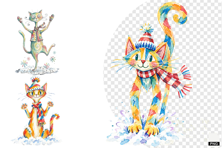 Quirky Winter Cats PNG
