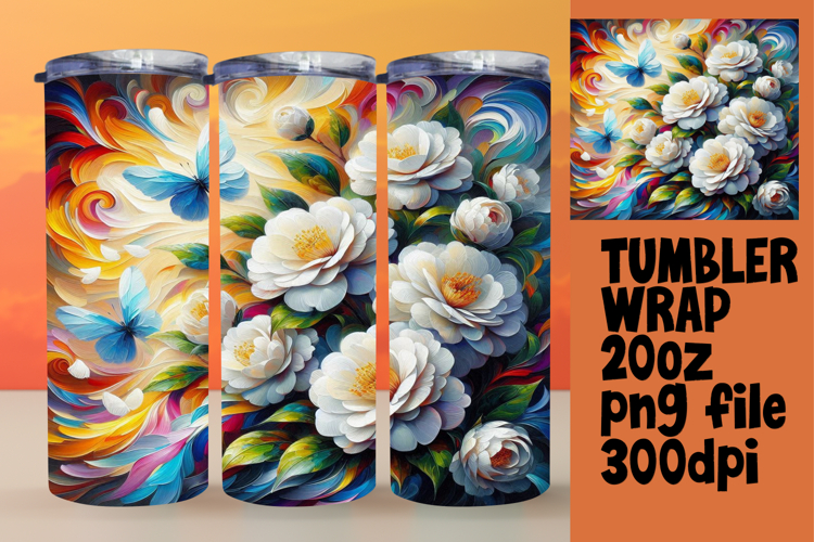 VIBRANT 20oz Tumbler Wrap for Sublimation , Flowers example image 1