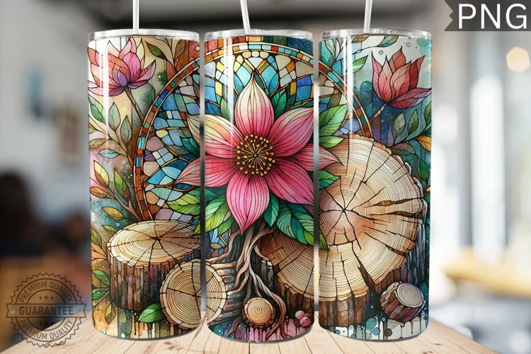 Watercolor Flower Wooden Stump Tumbler - High Quality 3Dpi