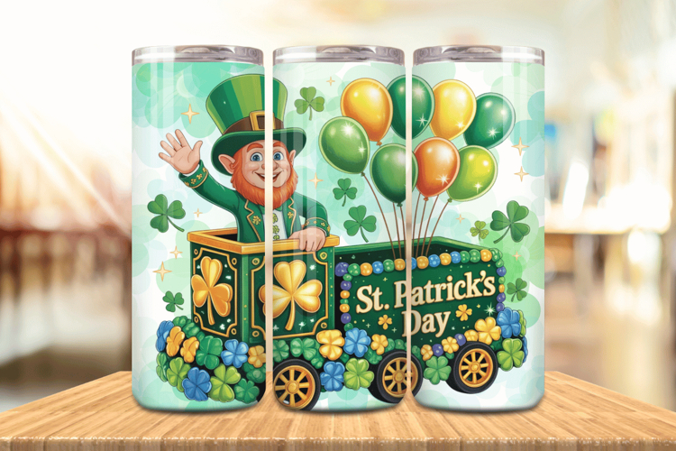 St Patrick’s Day Parade Leprechaun Train Tumbler Wrap PNG Su