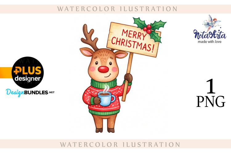 Christmas deer watercolor illustration