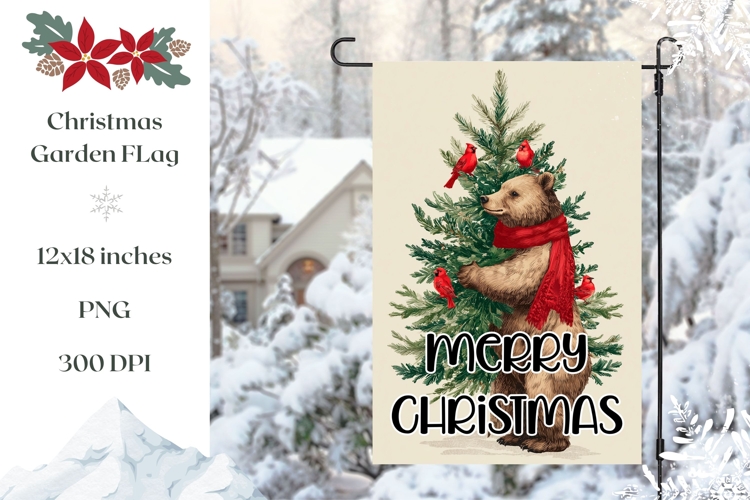 Vintage Christmas Bear Garden Flag Template