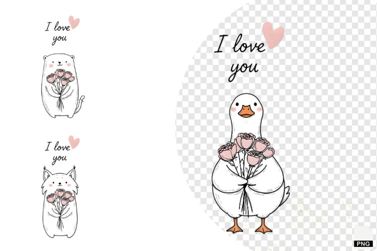 Sweet Winter Love Animals Clipart example image 1