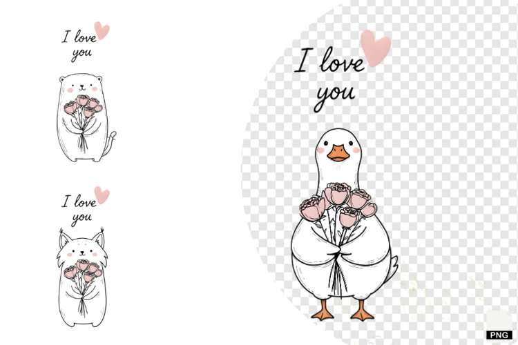 Sweet Winter Love Animals Clipart