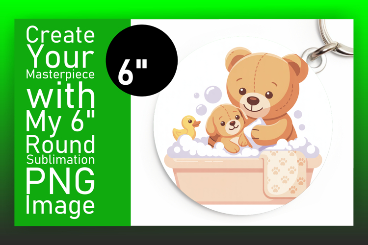 Vibrant Round Design Keychain PNG , Cute Bear