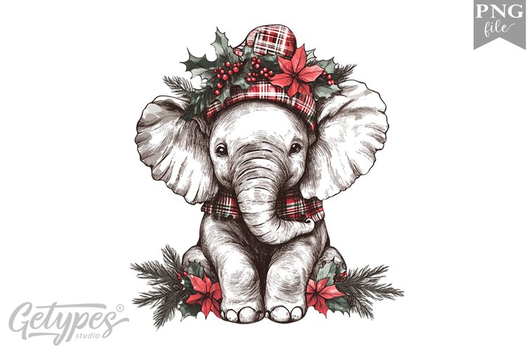 Christmas Elephant Clipart Design - High Quality 300 Dpi