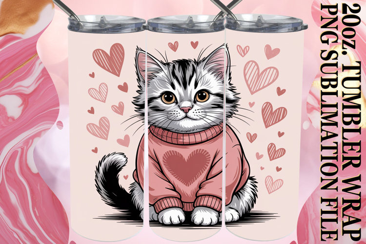 RADIANT JOY 20oz TUMBLER WRAP, Cat Valentins Day