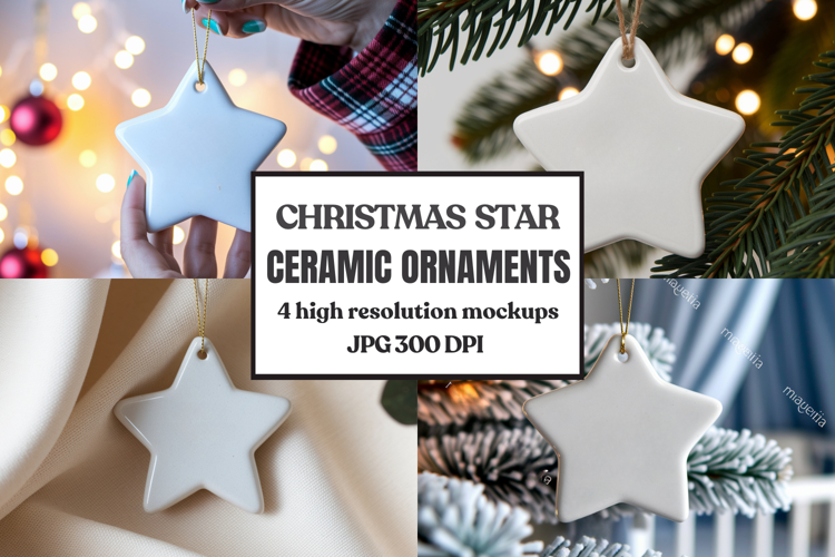 Christmas Star Ceramic Ornaments Mockup
