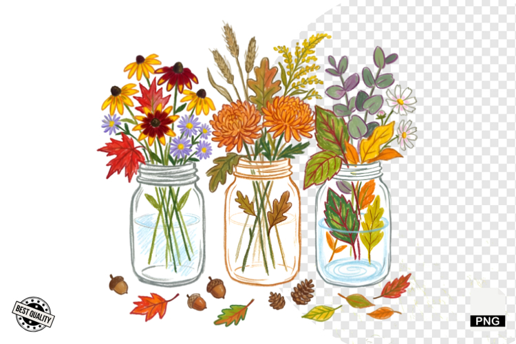 Autumn Mason Jars Clipart example image 1