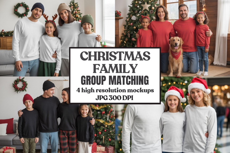 Christmas Family Matching T-Shirt Mockups | Holiday Group