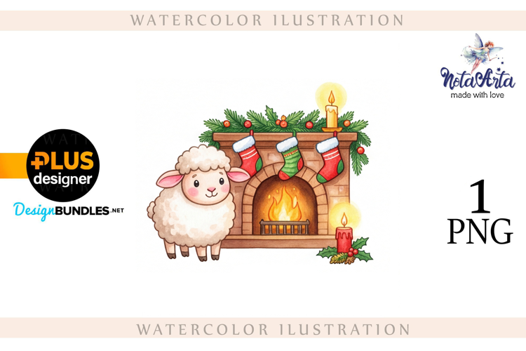Christmas Sheep in Watercolor Style