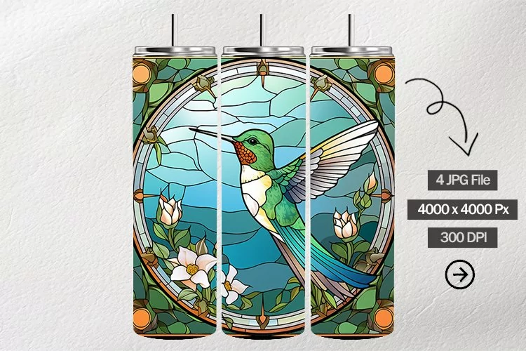 Hummingbird Stained Glass Square Coaster - 04 Variations