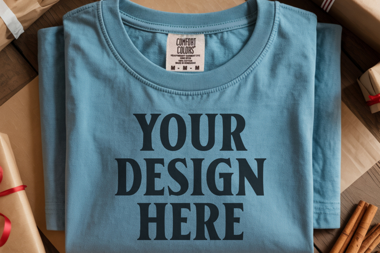 Bay Comfort Colors 1717 Christmas Folded T-Shirt Mockup