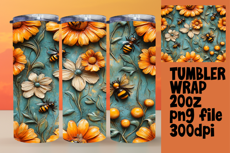 Eye-Catching 20oz Tumbler Wrap , 3D Flower