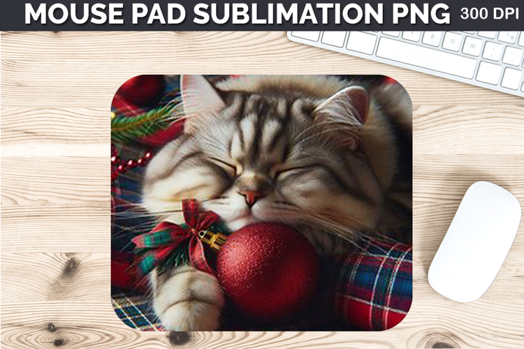 Watercolor Cat Mouse Pad Sublimation - Christmas PNG Design