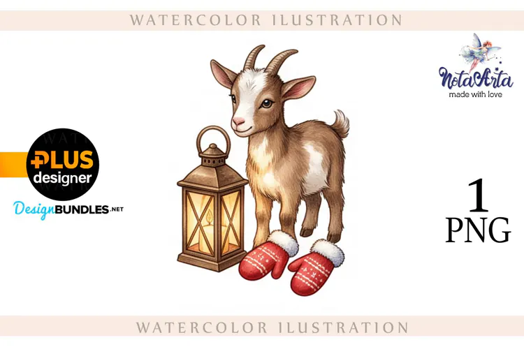 Christmas Goat in Watercolor Style