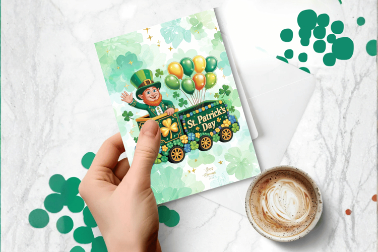 St Patrick’s Day Parade Leprechaun Train Greeting Card PNG S