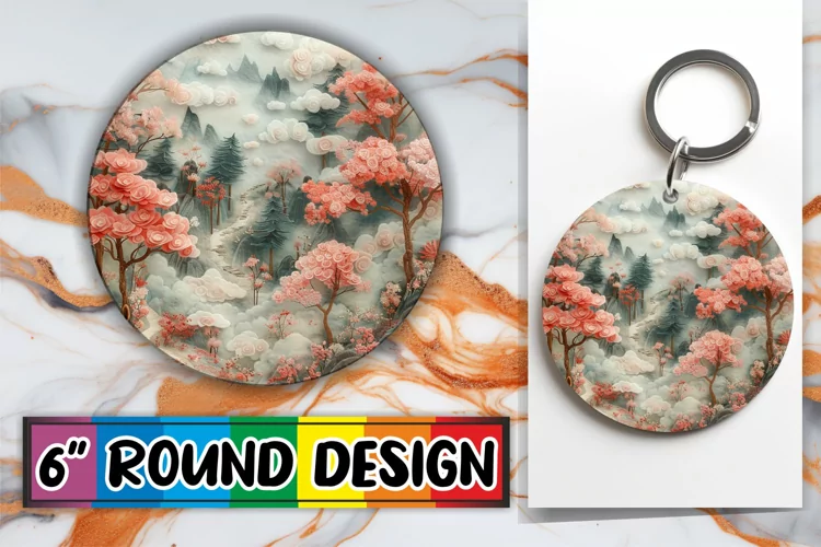 Beauty View in 3D Circle Kaychain Sublimation Springtime