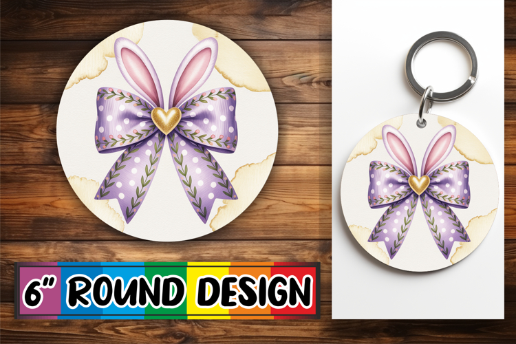 Blissful Keychain Round Design PNG, Easter Bow