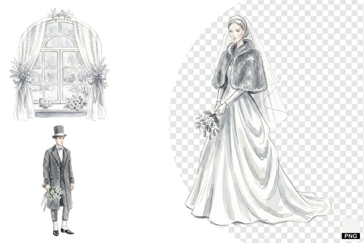 Snowy Romance Wedding Clipart example image 1