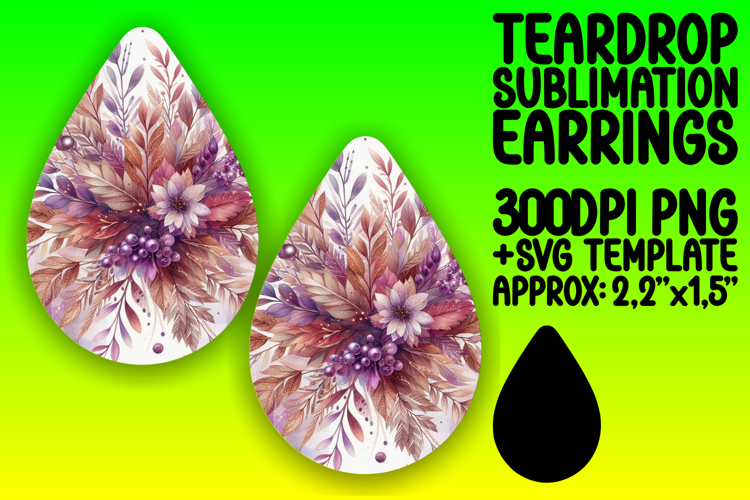 Stylish Teardrop Earrings Artwork PNG , Autumn Flower