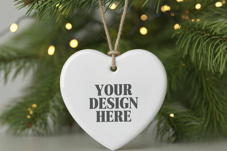 Christmas Love Heart Ornament Mockup | Holiday Hanging example image 1