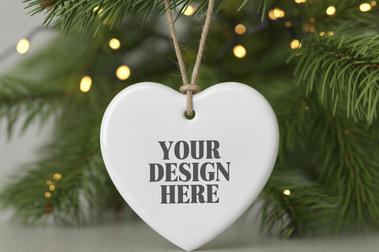 Christmas Love Heart Ornament Mockup | Holiday Hanging