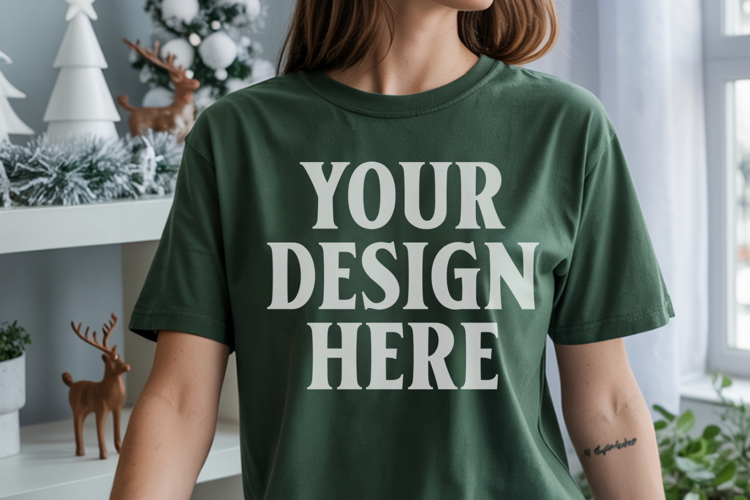Christmas Comfort Colors 1717 Moss T-Shirt Mockup Real