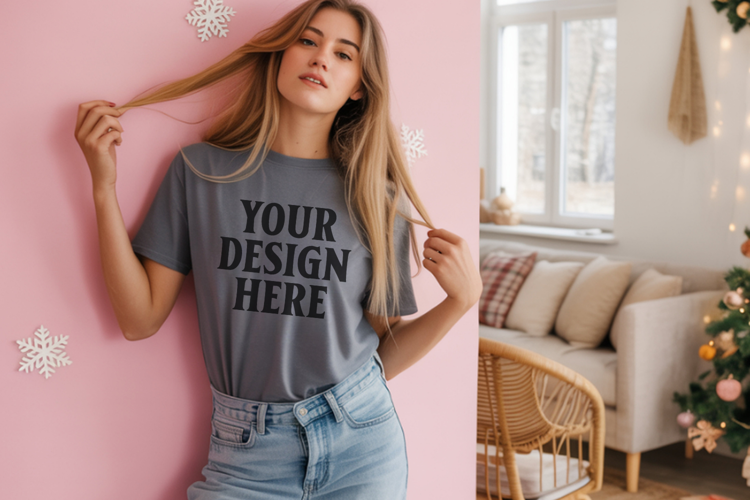 Comfort Colors 1717 Pepper Christmas T-Shirt Mockup, Boho