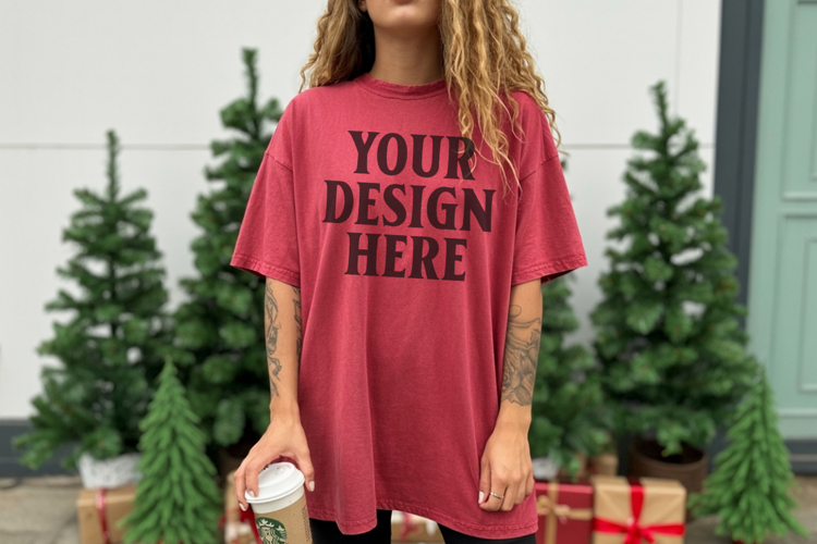 Christmas Comfort Colors 1717 Crimson TShirt Mockup, CC 1717