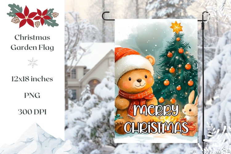 Merry Christmas Garden Flag, Cute Christmas Teddy Bear PNG