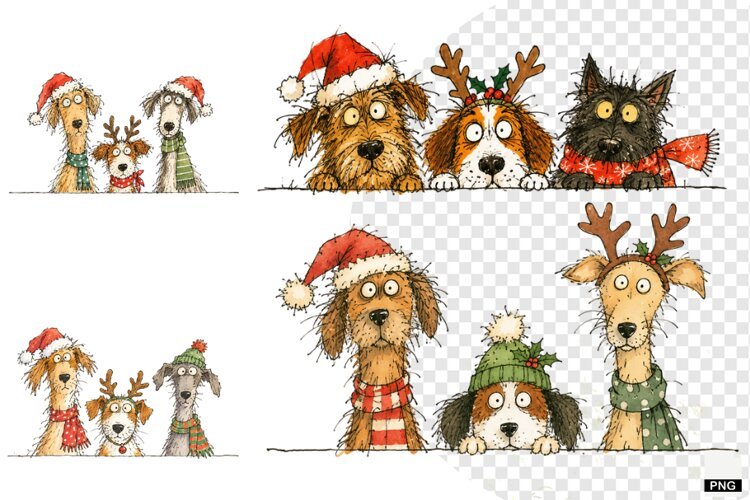 Whimsical Christmas Dogs Peeking PNG example image 1