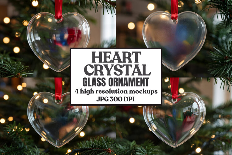 Christmas Heart Crystal Glass Ornament Mockup | Clear Heart example image 1