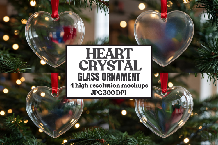 Christmas Heart Crystal Glass Ornament Mockup | Clear Heart
