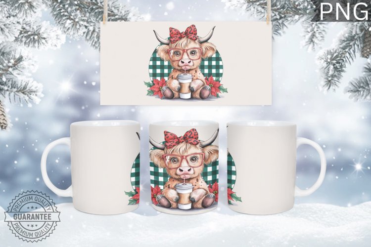 Christmas Mug Wrap Design-Christmas Highland Cow Sublimation