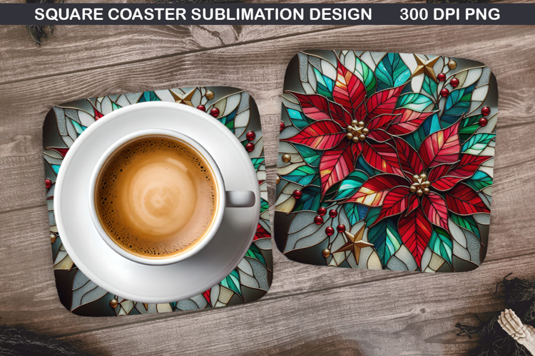 Poinsettias Coaster Sublimation, Christmas Coaster PNG