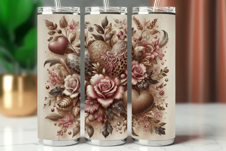 Valentine Tumbler Wrap 20 oz - floral heart roses