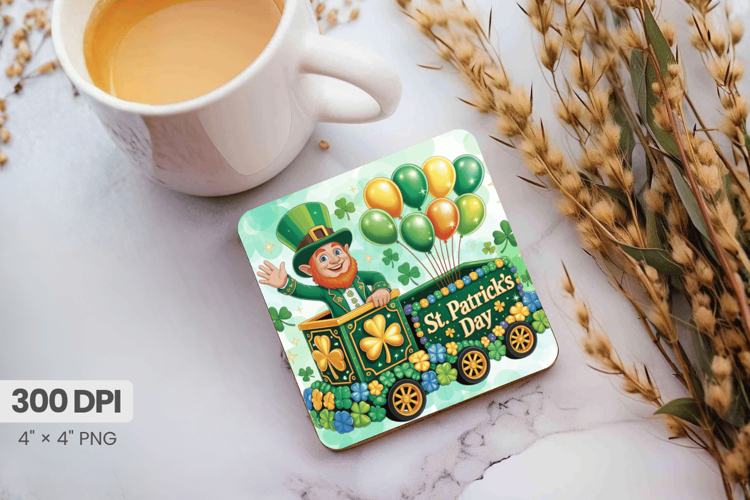 St Patrick’s Day Parade Leprechaun Train Square Coaster PNG