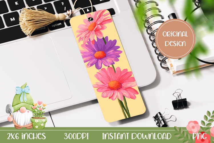 Yellow Bookmark Design, Gerbera Bookmark Template
