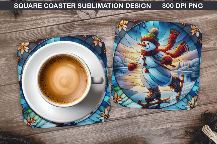 Snowman Coaster Sublimation, Christmas Coaster PNG Design