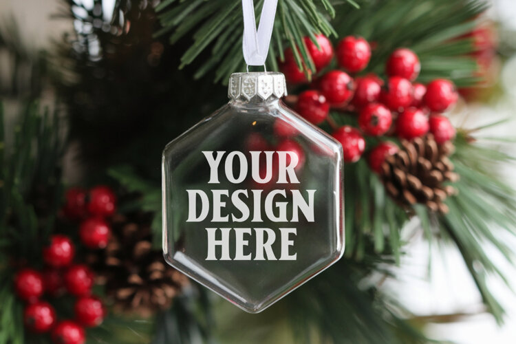 Acrylic Christmas Ornament Mockups | Clear Holiday Ornament example image 1