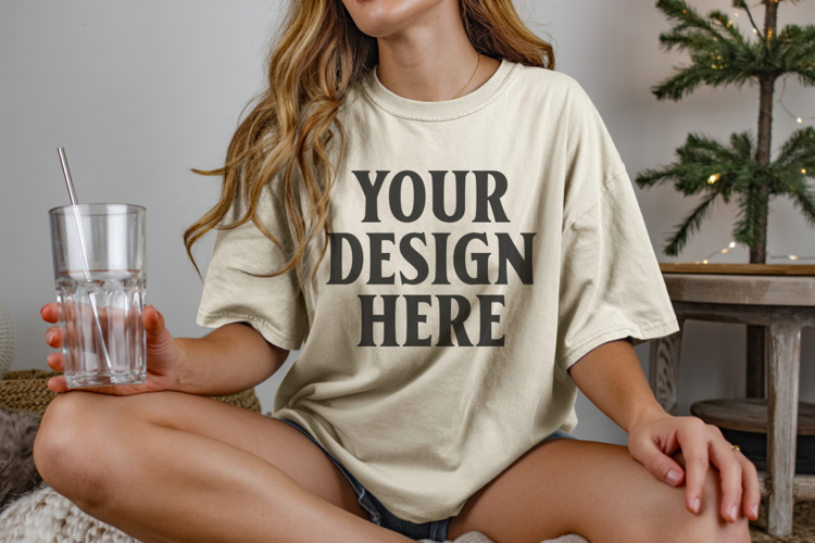 Ivory Christmas Comfort Colors 1717 T-shirt Mockup