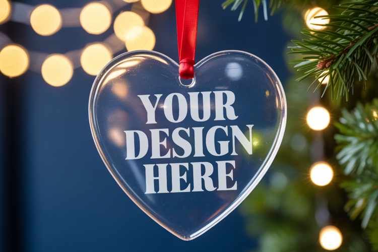 Christmas Heart Crystal Glass Ornament Mockups