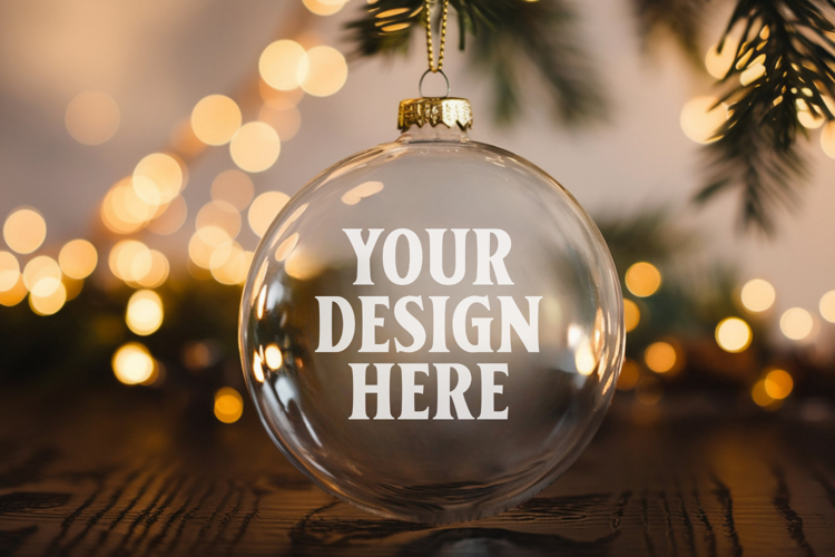 Acrylic Christmas Ornament Mockups | Clear Round Holiday