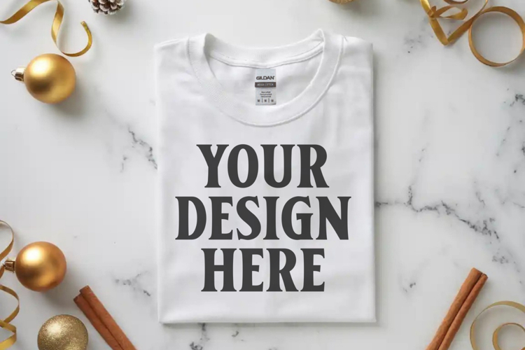 Gildan 64000 White Folded Christmas Flat Lay T-shirt